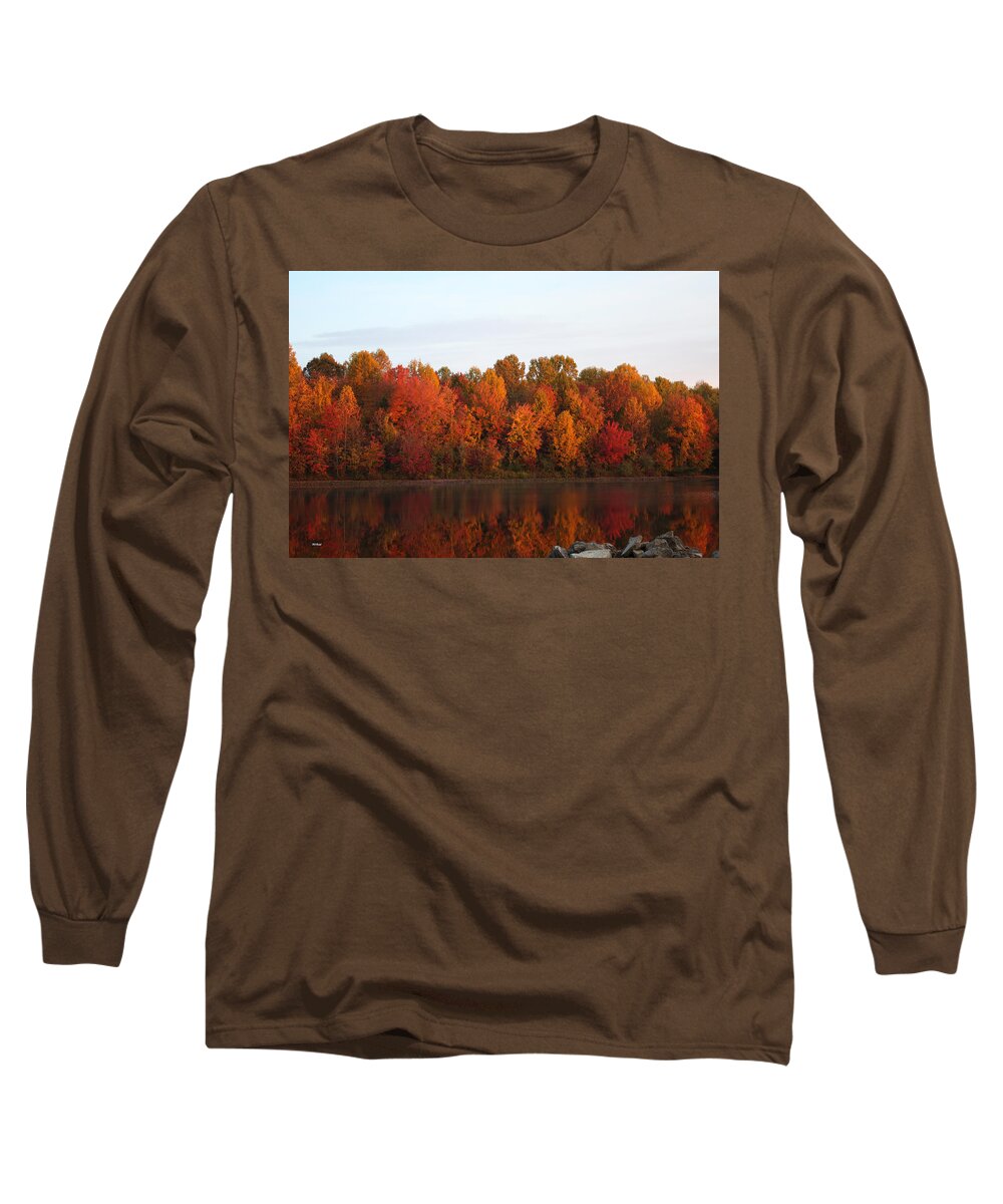 Centennial Long Sleeve T-Shirt featuring the photograph Centennial Lake Autumn - Rocks over Orange Reflection by Ronald Reid