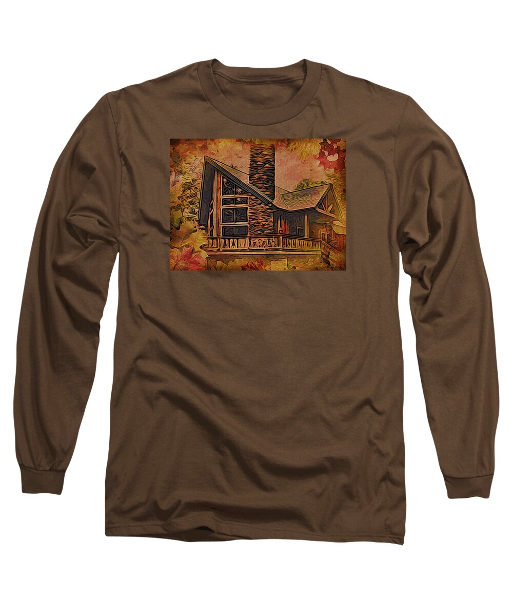Chalet Long Sleeve T-Shirt featuring the digital art Chalet in Autumn by Kathy Kelly