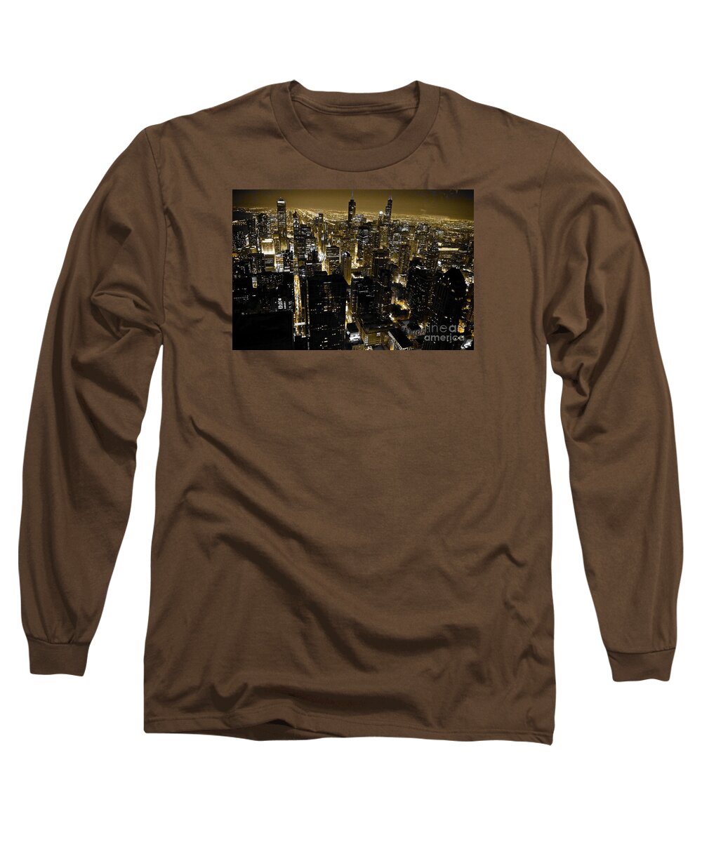 Chicago Long Sleeve T-Shirt featuring the photograph Chicago Black and Yellow Skyline by Debra Banks