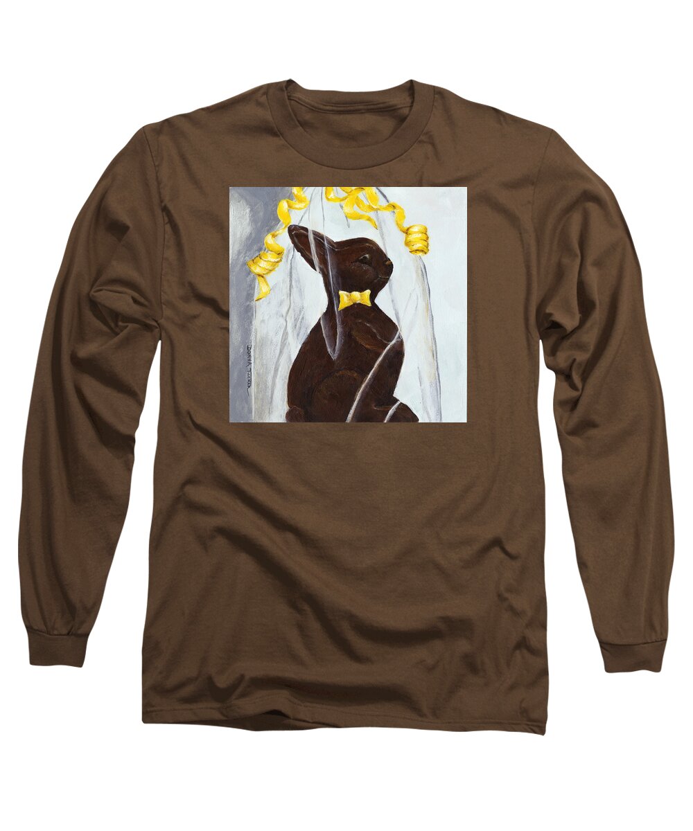 Cellophane Wrapped Bunny Long Sleeve T-Shirt featuring the painting Chocolate Easter Bunny by Donna Tucker