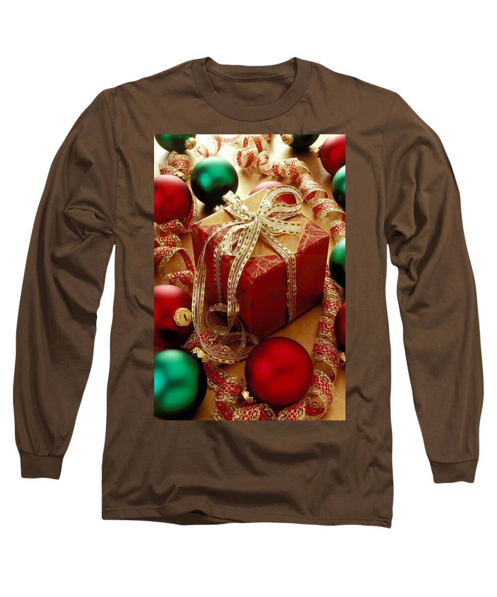 Christmas Long Sleeve T-Shirt featuring the photograph Christmas present and ornaments by Garry Gay