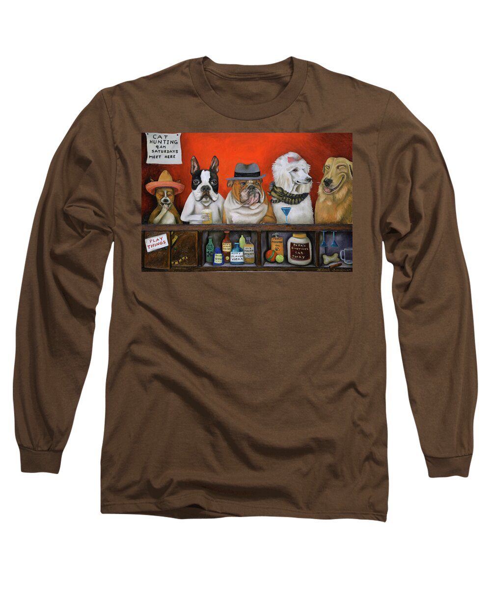 Dogs Long Sleeve T-Shirt featuring the painting Club K9 by Leah Saulnier The Painting Maniac