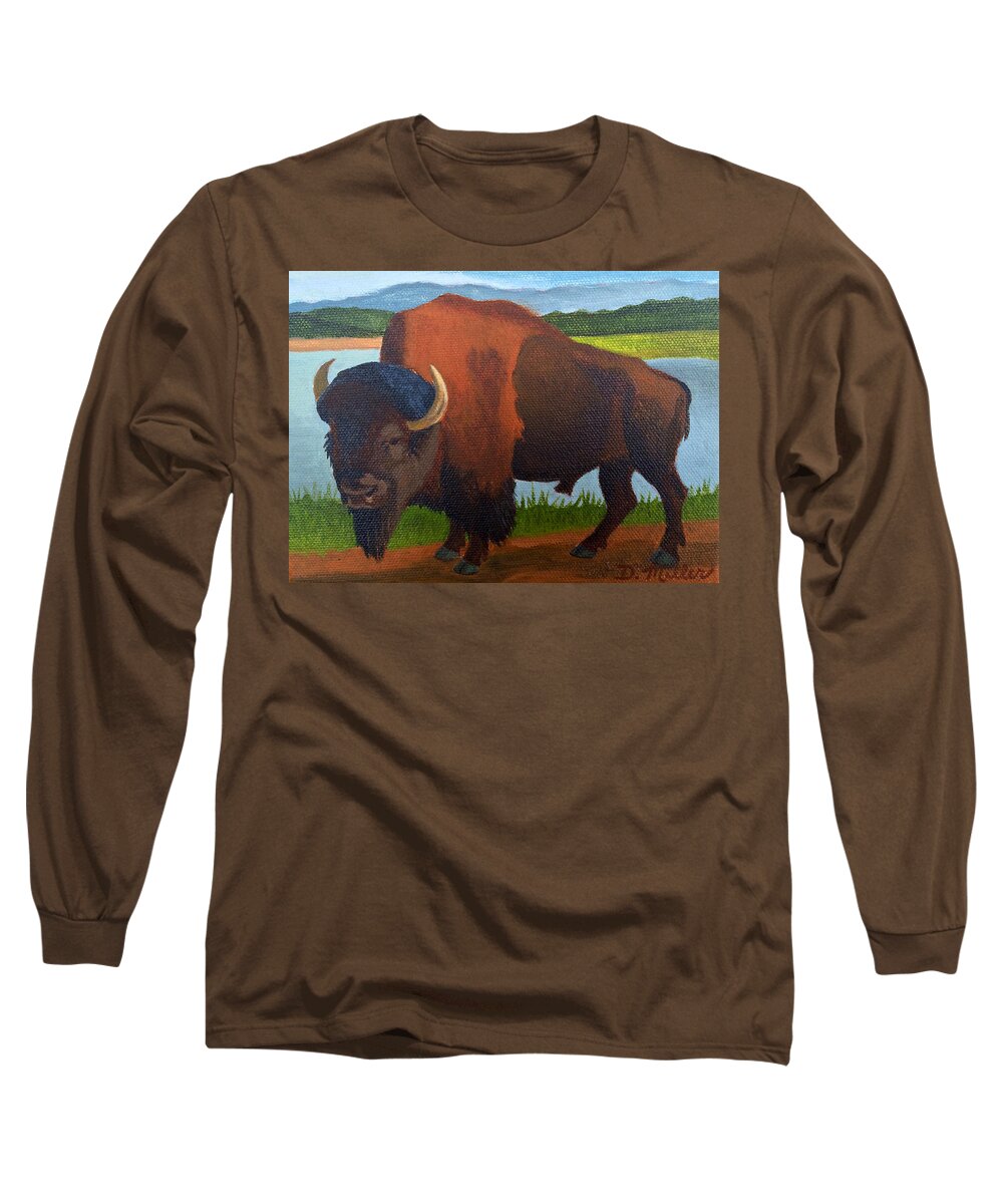 Colorado Long Sleeve T-Shirt featuring the painting Colorado Buffalo by Dustin Miller