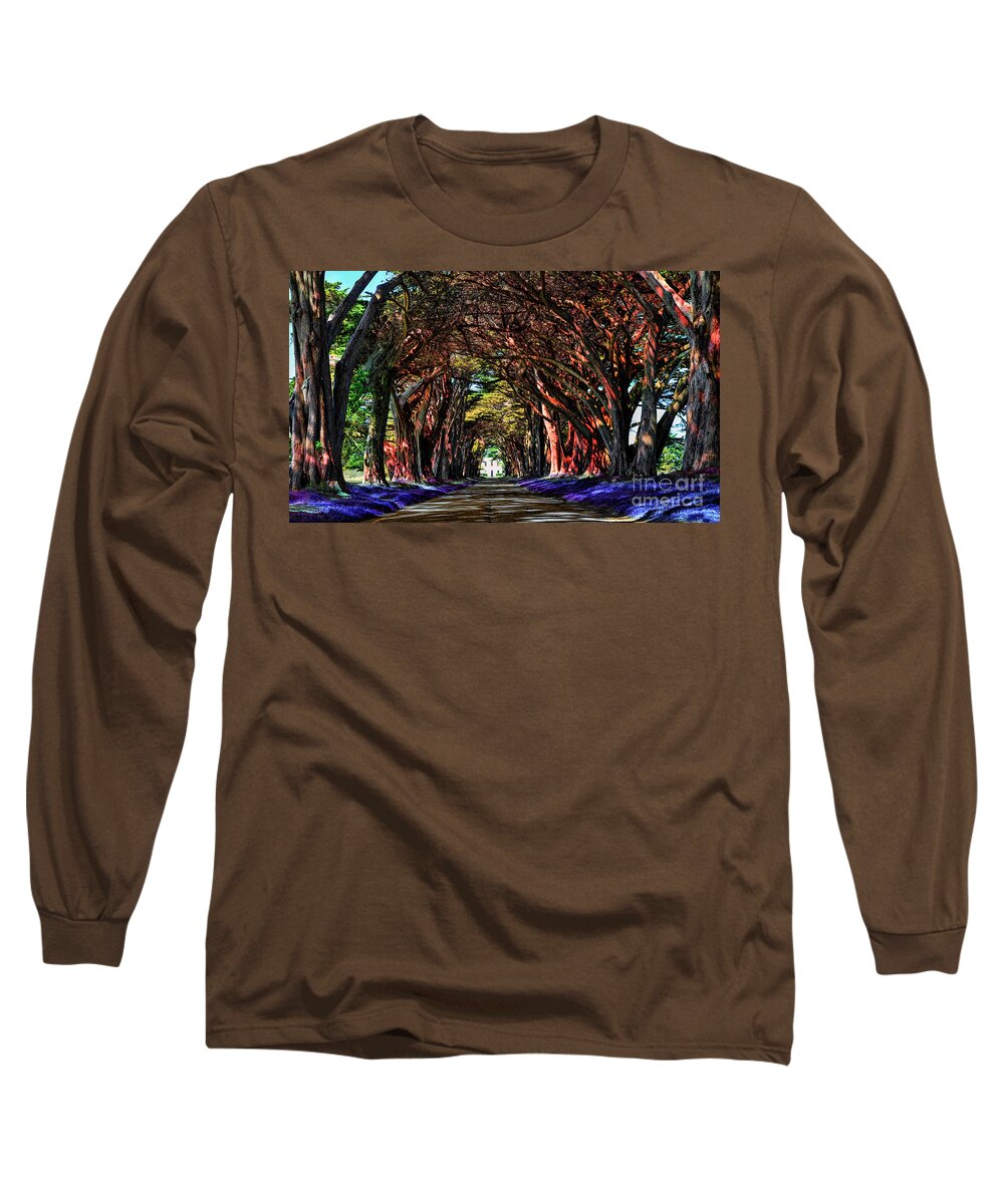Cypress Tree Long Sleeve T-Shirt featuring the digital art Cypress Tree Tunnel by Jason Abando