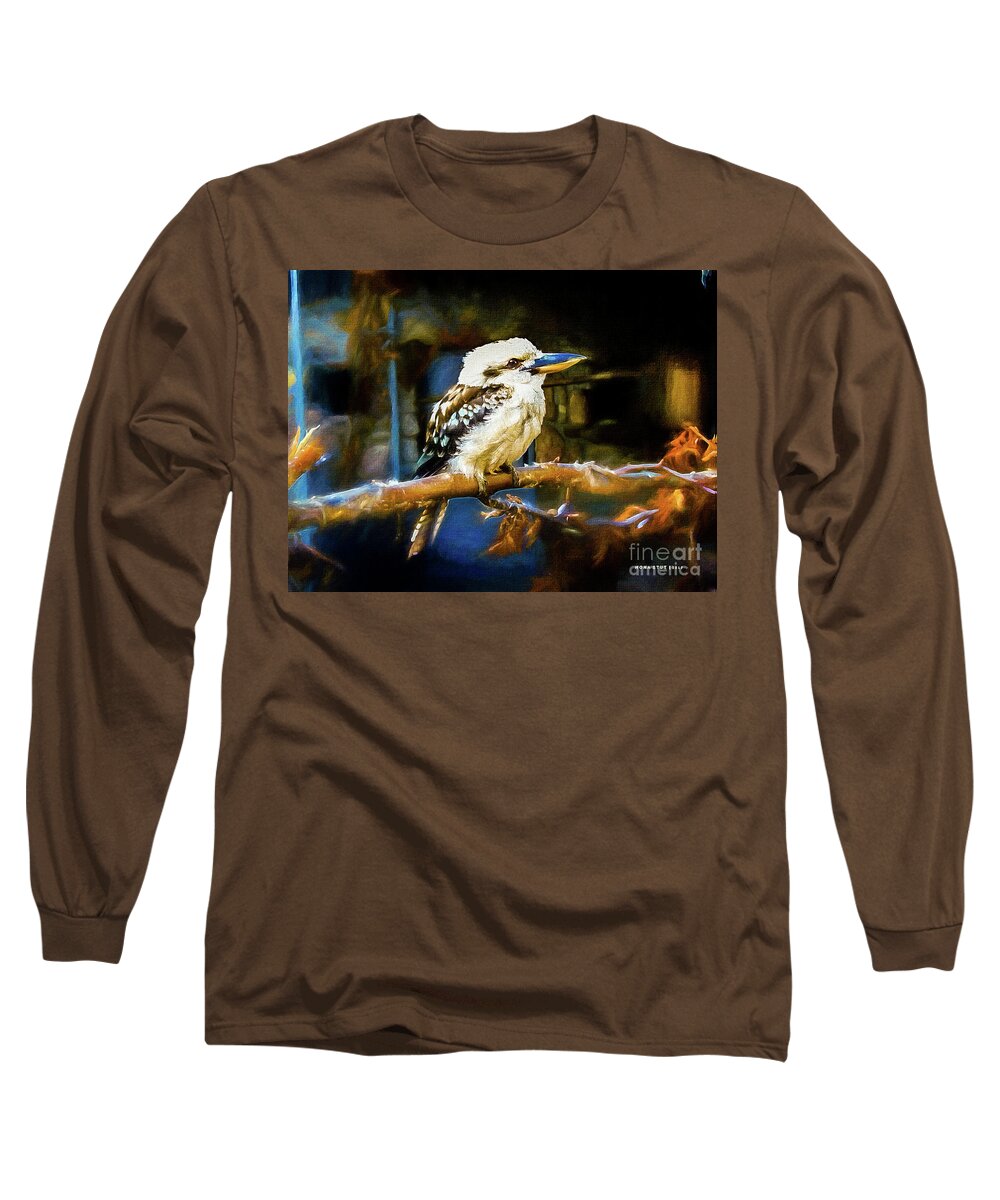 Mona Stut Long Sleeve T-Shirt featuring the mixed media Kookaburra Dacelo novaeguineae by Mona Stut