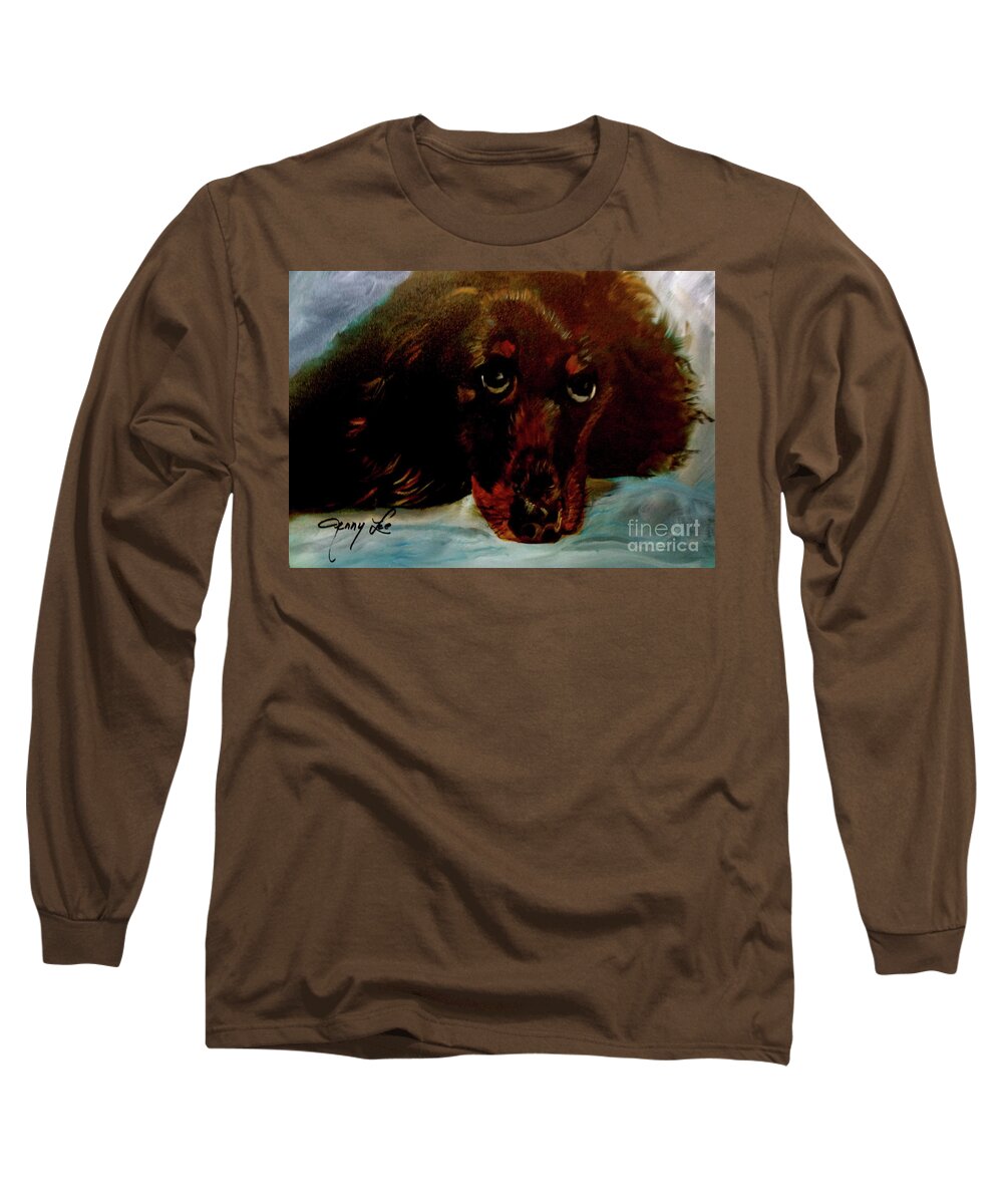 Dog Long Sleeve T-Shirt featuring the painting Dachshund by Jenny Lee