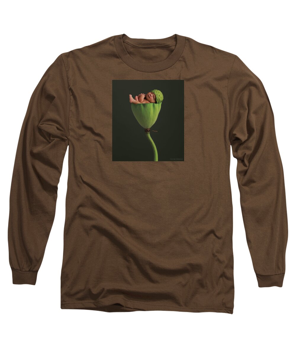 Lotus Long Sleeve T-Shirt featuring the photograph Darion in a Lotus Pod by Anne Geddes