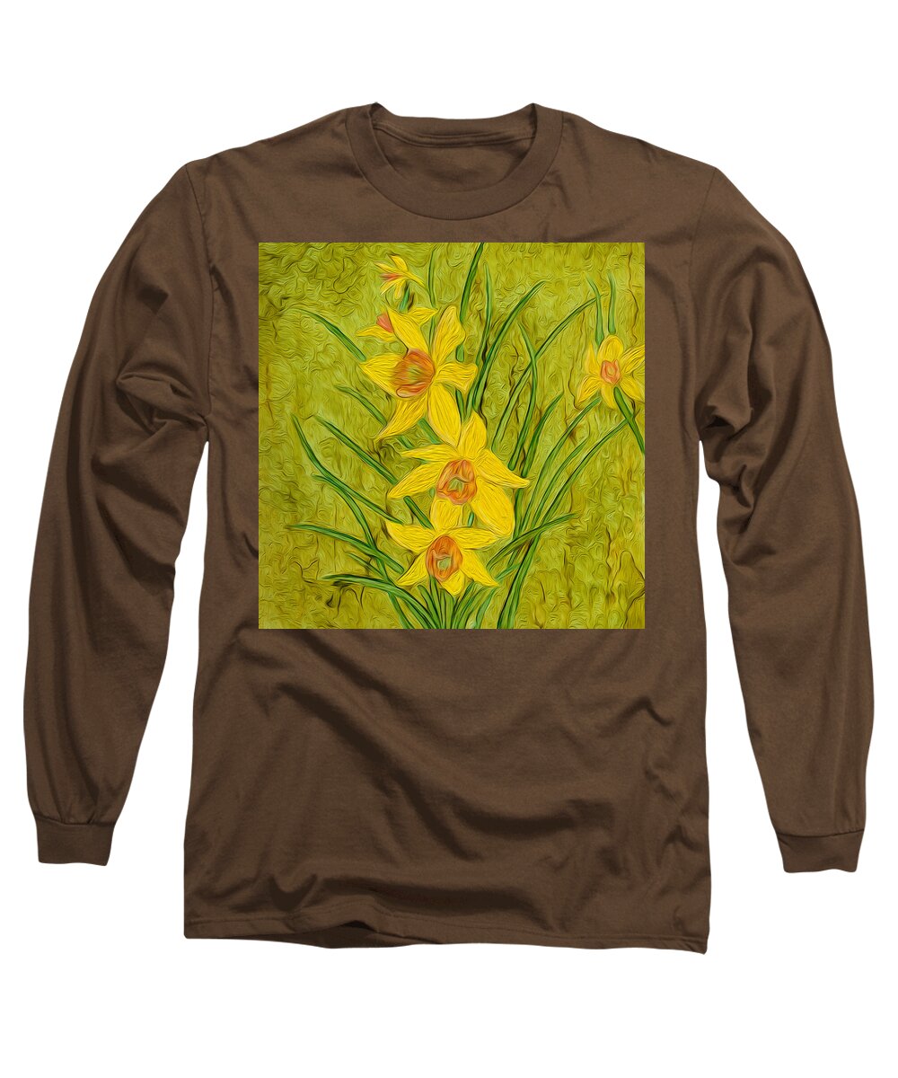 Daffodils Long Sleeve T-Shirt featuring the painting Daffodils Too by Laurie Williams