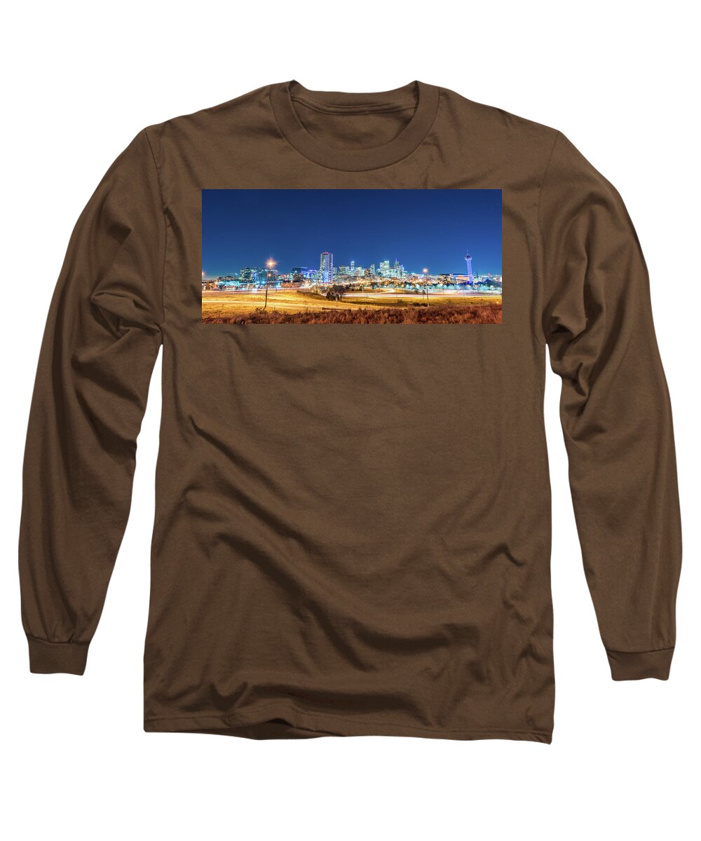 Denver Long Sleeve T-Shirt featuring the photograph Downtown Denver Under the stars by Greg Wyatt