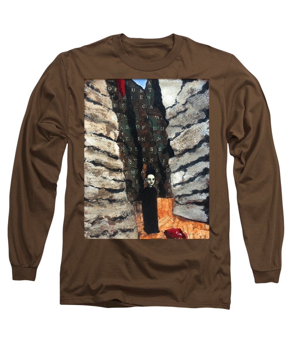 Text Long Sleeve T-Shirt featuring the painting Endless Canyon by Pauline Lim