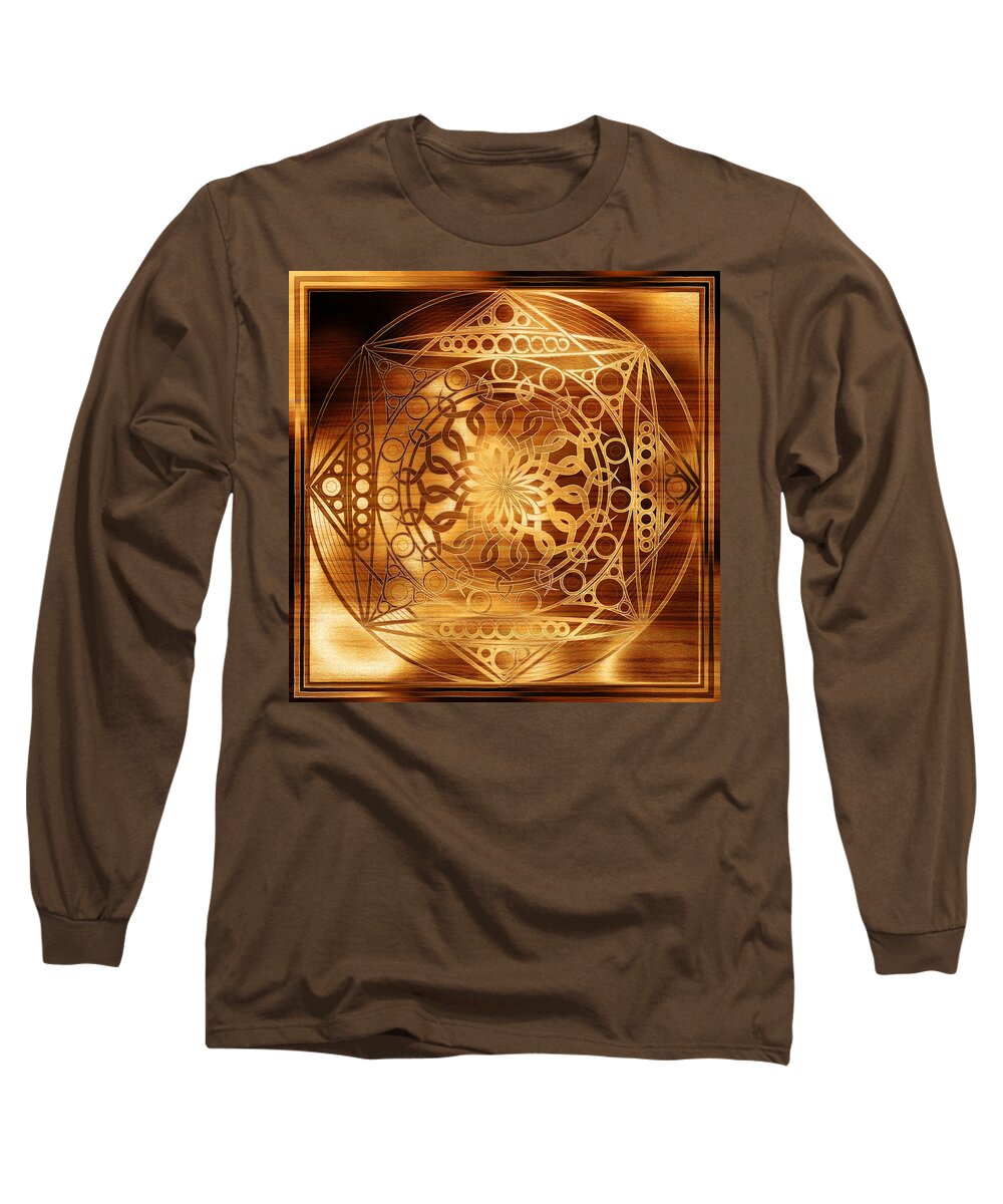 Mandala Long Sleeve T-Shirt featuring the digital art Eternity Mandala Golden Zebrawood by Hakon Soreide