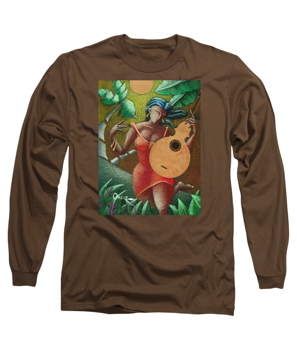 Puerto Rico Long Sleeve T-Shirt featuring the painting Fantasia Boricua by Oscar Ortiz