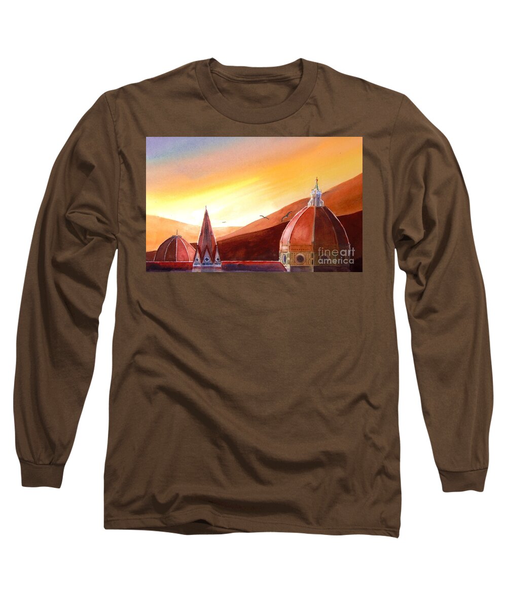 Italy Long Sleeve T-Shirt featuring the painting Firenze Dawn by Petra Burgmann