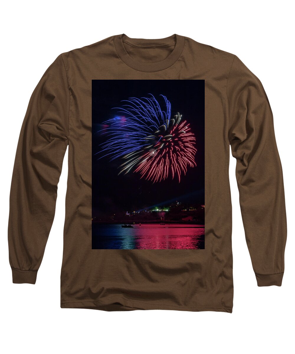 Maine Long Sleeve T-Shirt featuring the photograph Fireworks over Portland, Maine #1 by Colin Chase