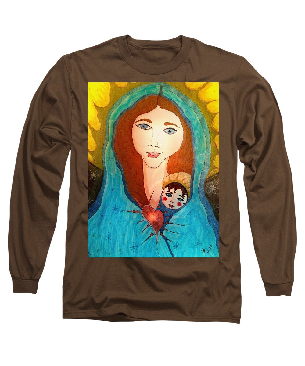 Mother Long Sleeve T-Shirt featuring the painting Folk mother and child by Christine Paris