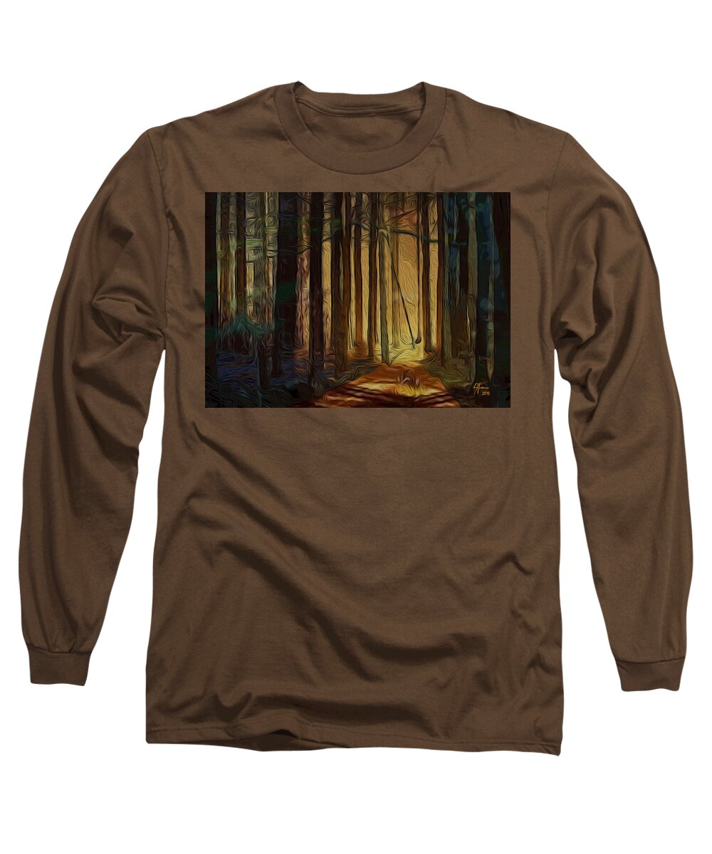 Artwork For Sale Long Sleeve T-Shirt featuring the digital art Forrest sun by Vincent Franco