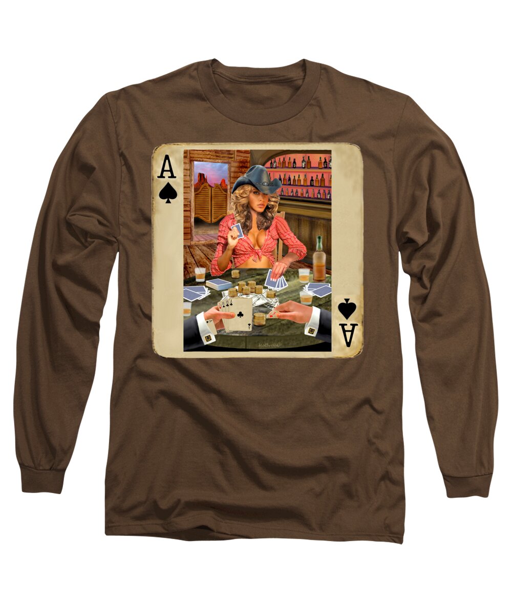 Female Gambler Long Sleeve T-Shirt featuring the digital art Gamblin' Cowgirl by Glenn Holbrook