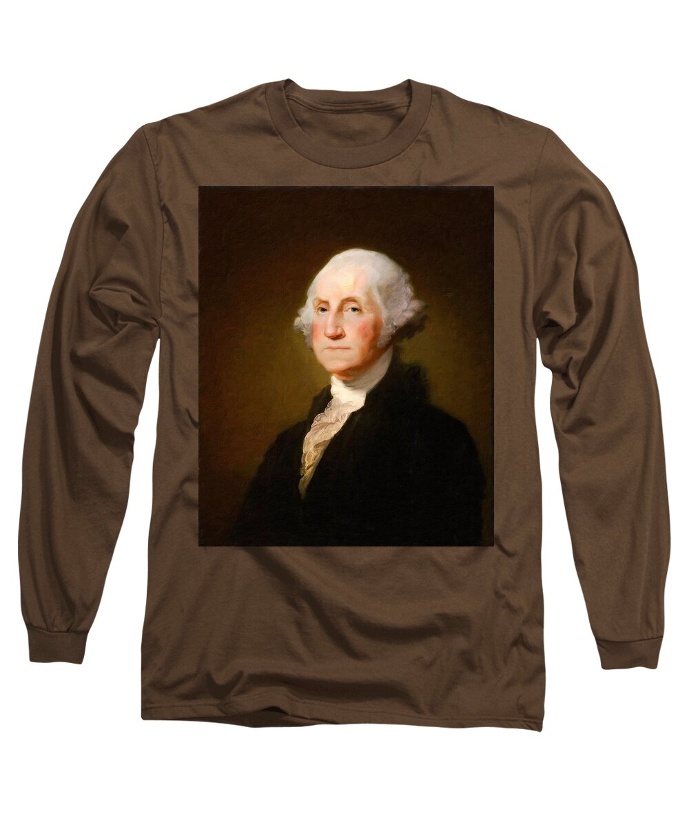 George Washington Long Sleeve T-Shirt featuring the painting George Washington by Vincent Monozlay