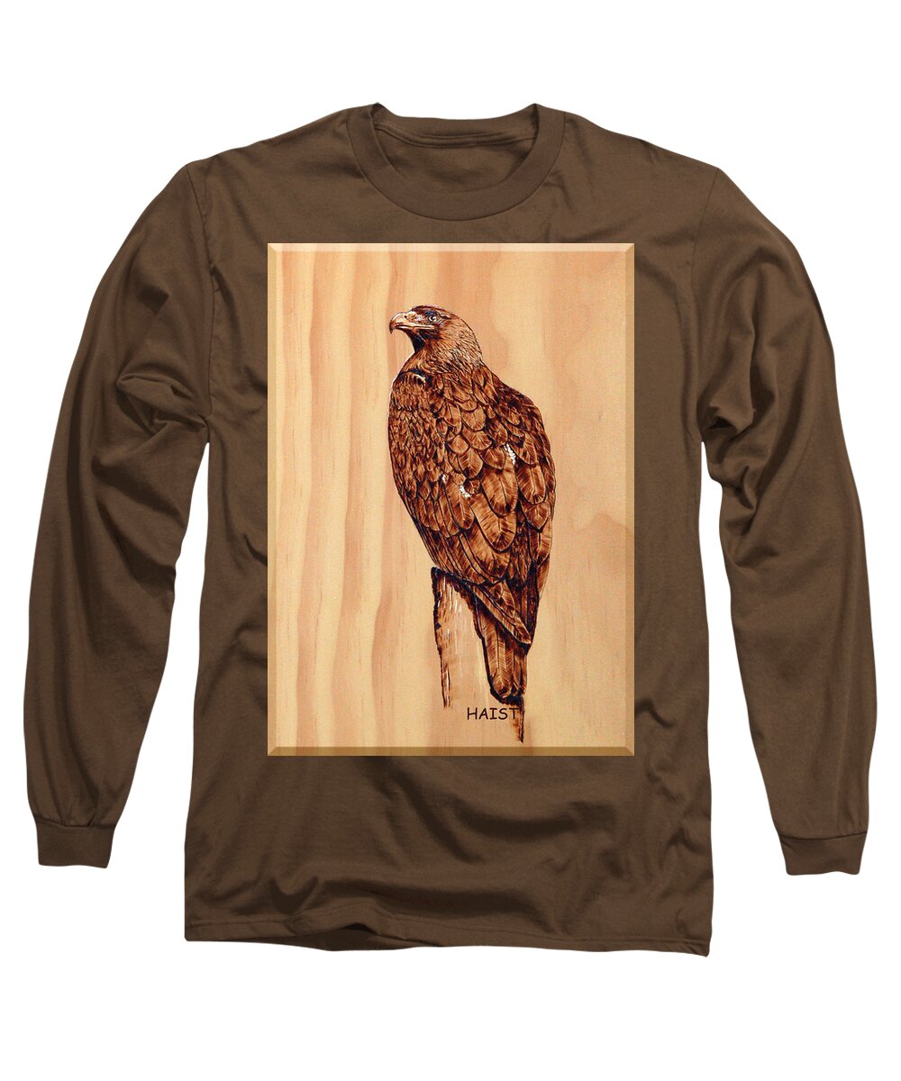Eagle Long Sleeve T-Shirt featuring the pyrography Golden Eagle by Ron Haist