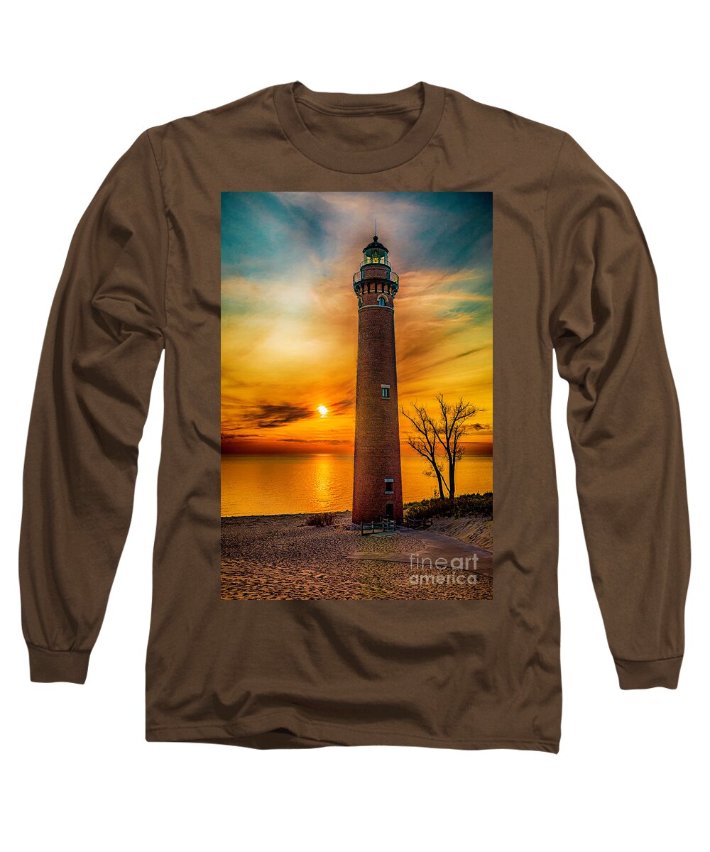 Great Lake Long Sleeve T-Shirt featuring the photograph Golden Sunset At Little Sable by Nick Zelinsky Jr