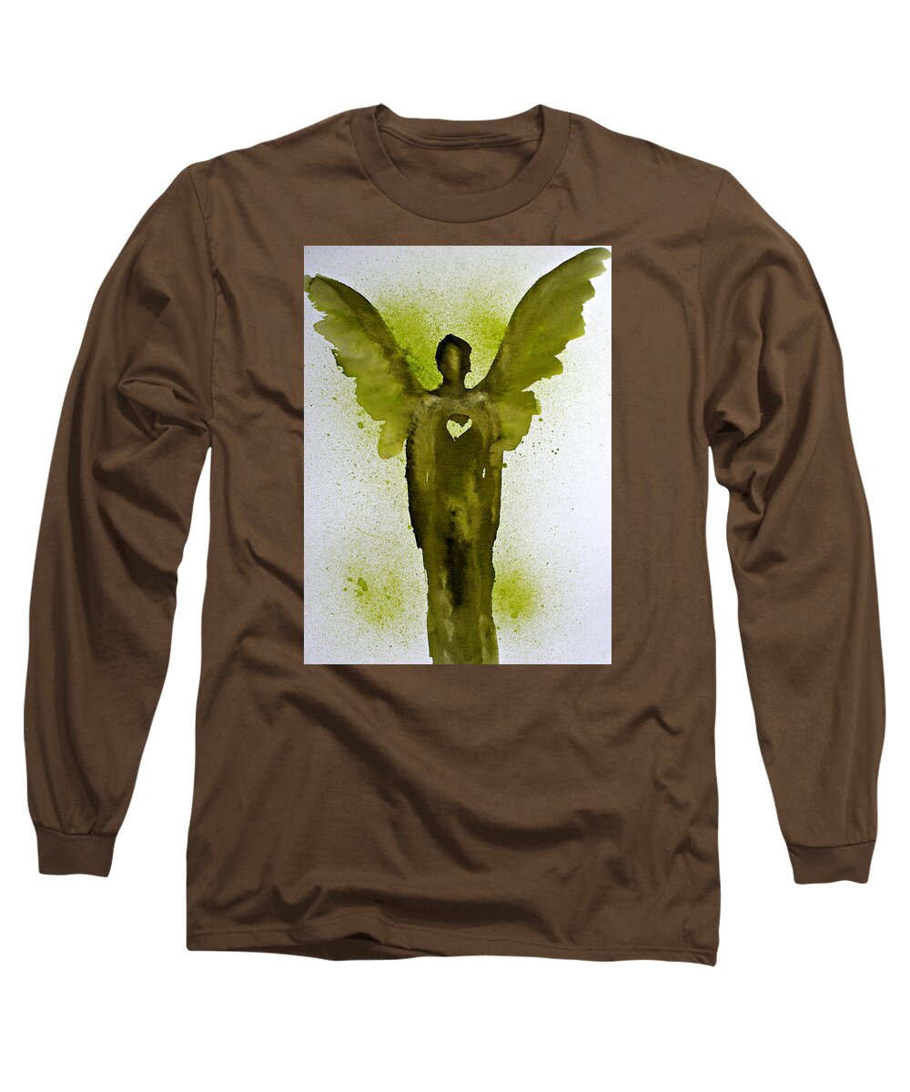 Guardian Angel Long Sleeve T-Shirt featuring the painting Guardian Angels Golden Heart by Alma Yamazaki