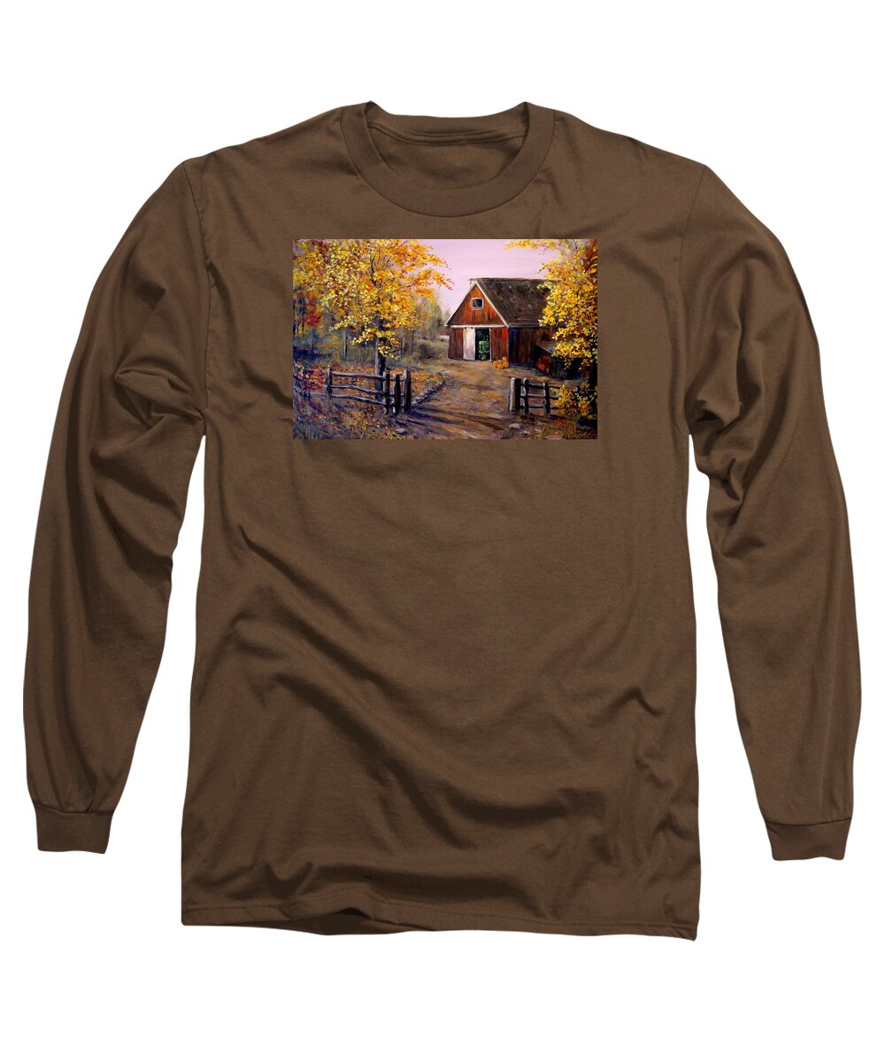 Farm Long Sleeve T-Shirt featuring the painting Harvest Time by Alan Lakin
