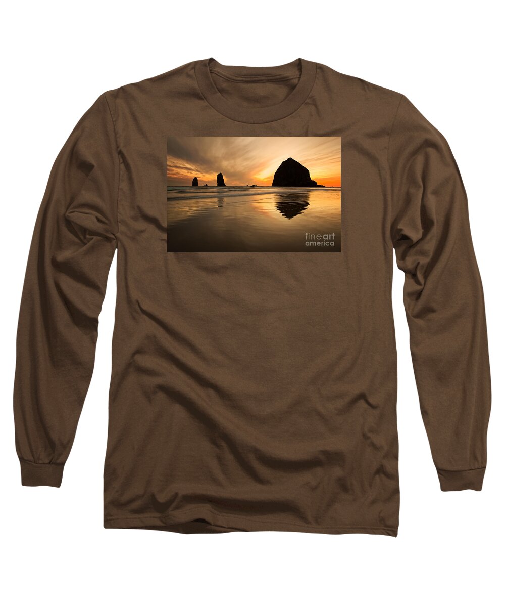 Color Image Long Sleeve T-Shirt featuring the photograph Haystack Rock by Bryan Mullennix