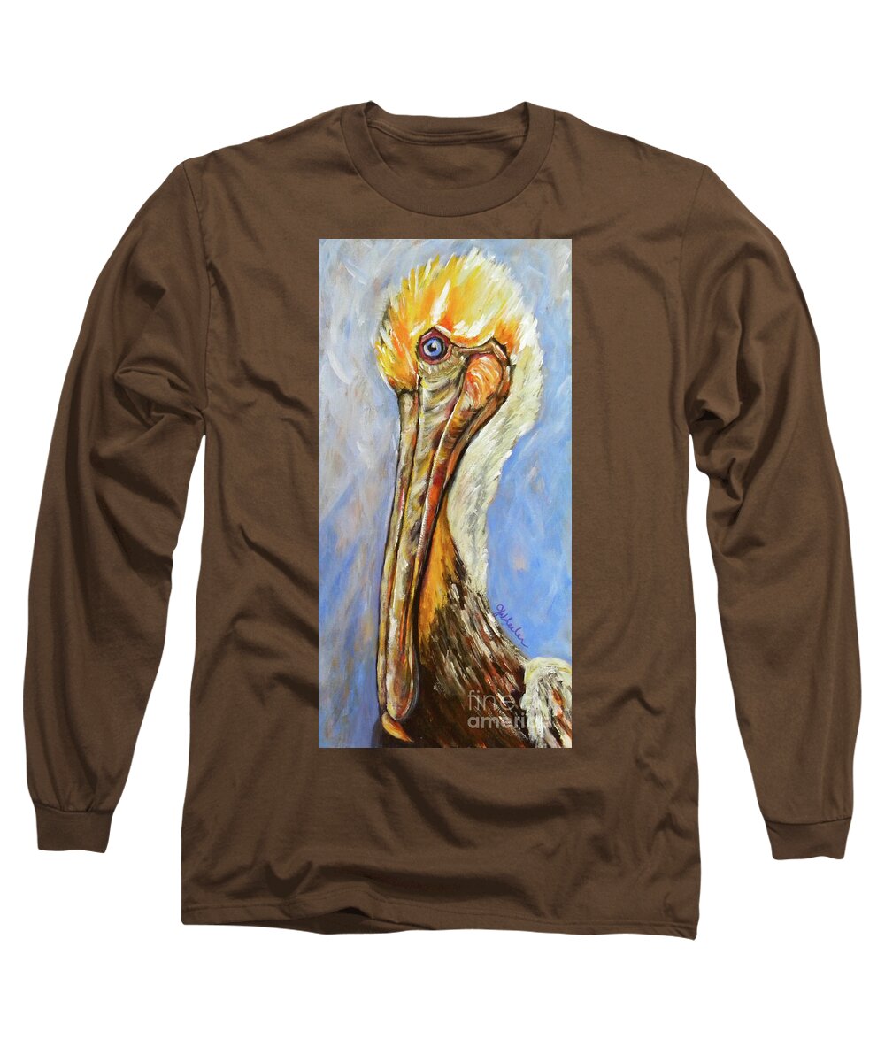 Pelican Long Sleeve T-Shirt featuring the painting Here's looking at you by JoAnn Wheeler
