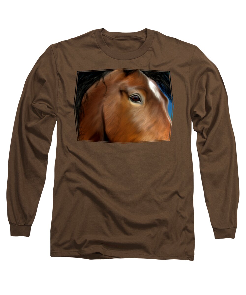 Horse Long Sleeve T-Shirt featuring the painting Horse Portrait Close Up by Becky Herrera