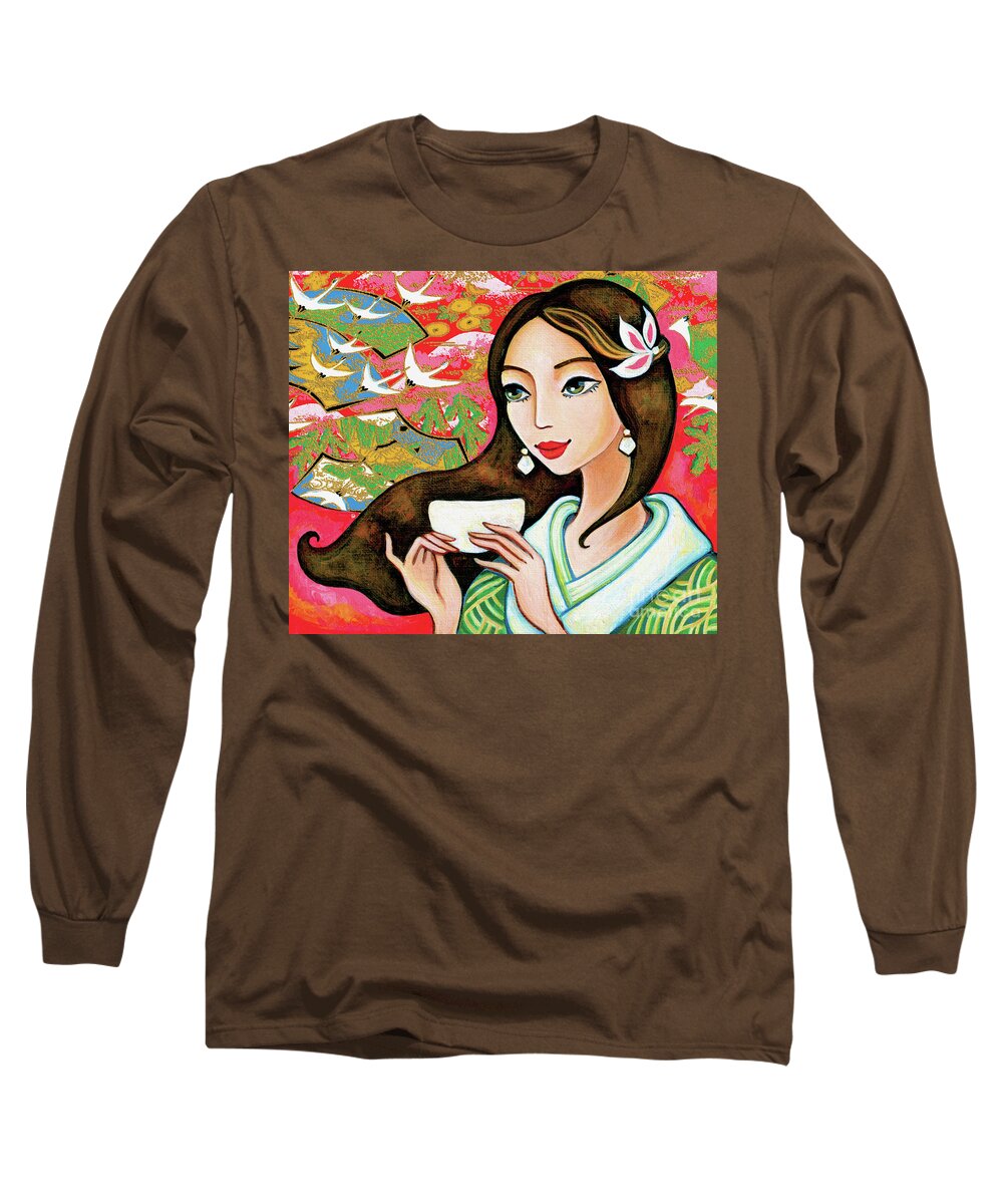 Asian Woman Long Sleeve T-Shirt featuring the painting Jasmine Garden by Eva Campbell