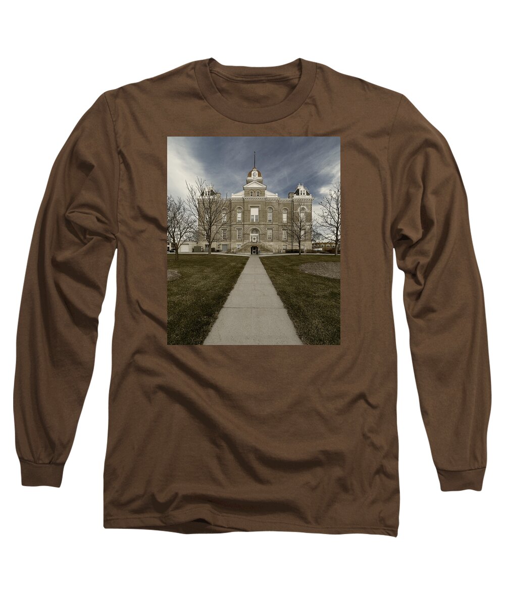 Jefferson County Courthouse Long Sleeve T-Shirt featuring the photograph Jefferson County Courthouse in Fairbury Nebraska Rural by Art Whitton