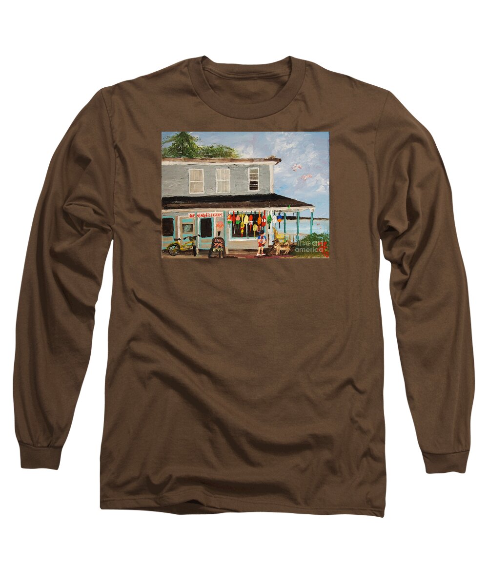#americana #shopfronts Long Sleeve T-Shirt featuring the painting Jenn's Store by Francois Lamothe