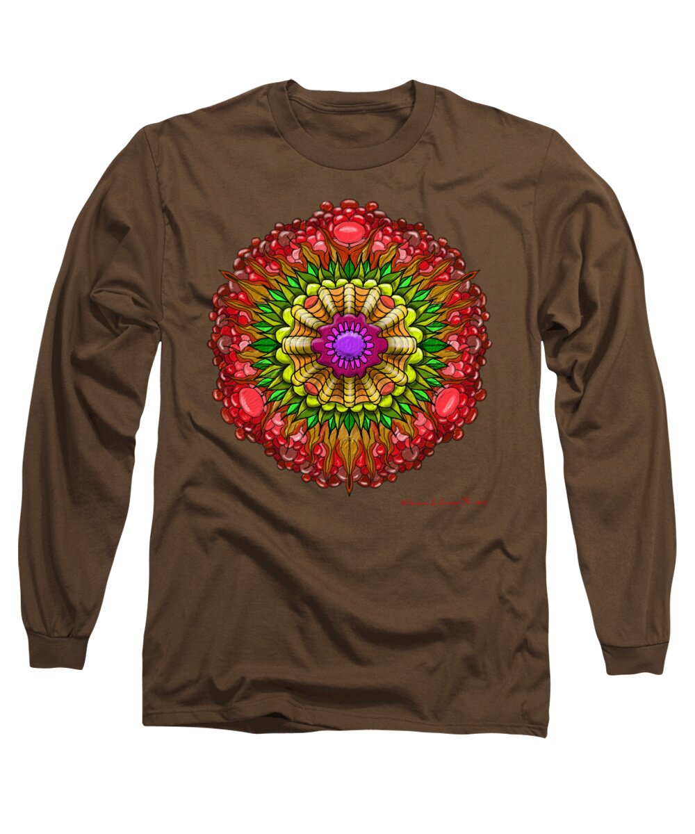 Psychedelic Long Sleeve T-Shirt featuring the painting Kaleido Flower W Berry by ThomasE Jensen