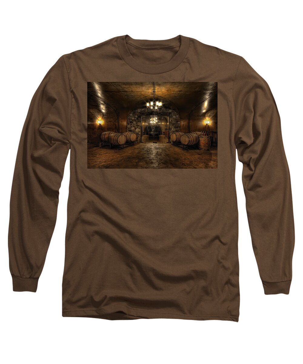 Hdr Long Sleeve T-Shirt featuring the photograph Karma Winery Cave by Brad Granger