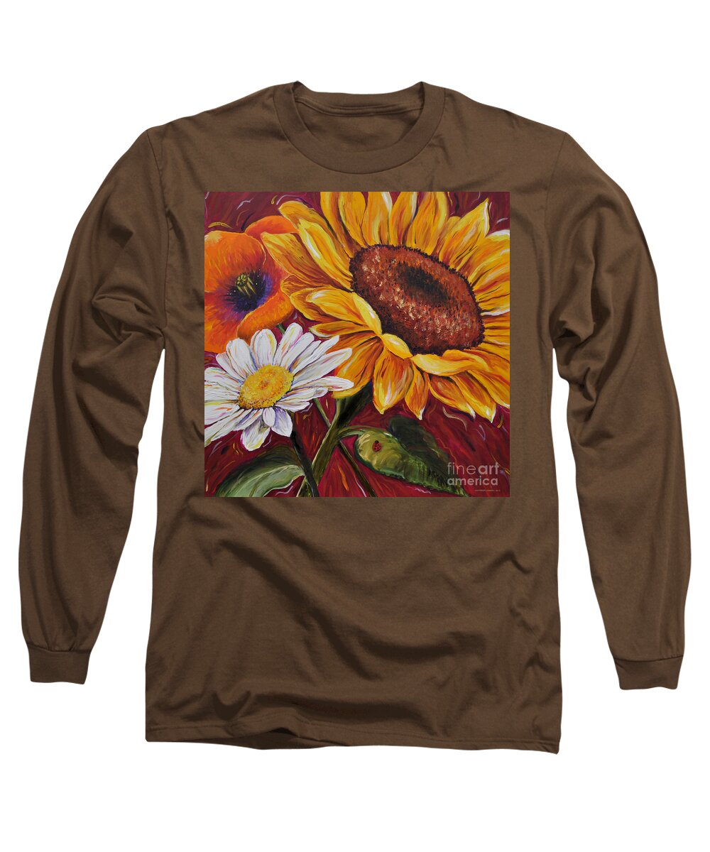 Sunflower Long Sleeve T-Shirt featuring the painting Kathrin's Flowers by Lisa Jaworski