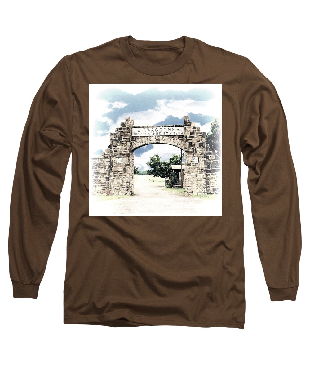 Texas Long Sleeve T-Shirt featuring the painting La Puerta Principal - Main Gate, Nbr 1E by Will Barger