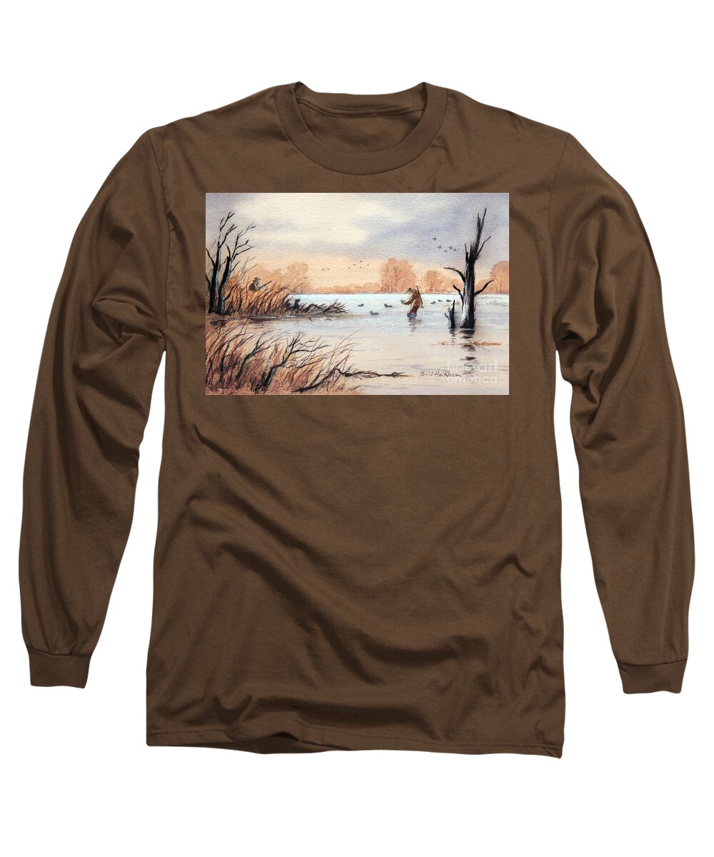Duck Hunting Long Sleeve T-Shirt featuring the painting Laying Out The Decoys I by Bill Holkham