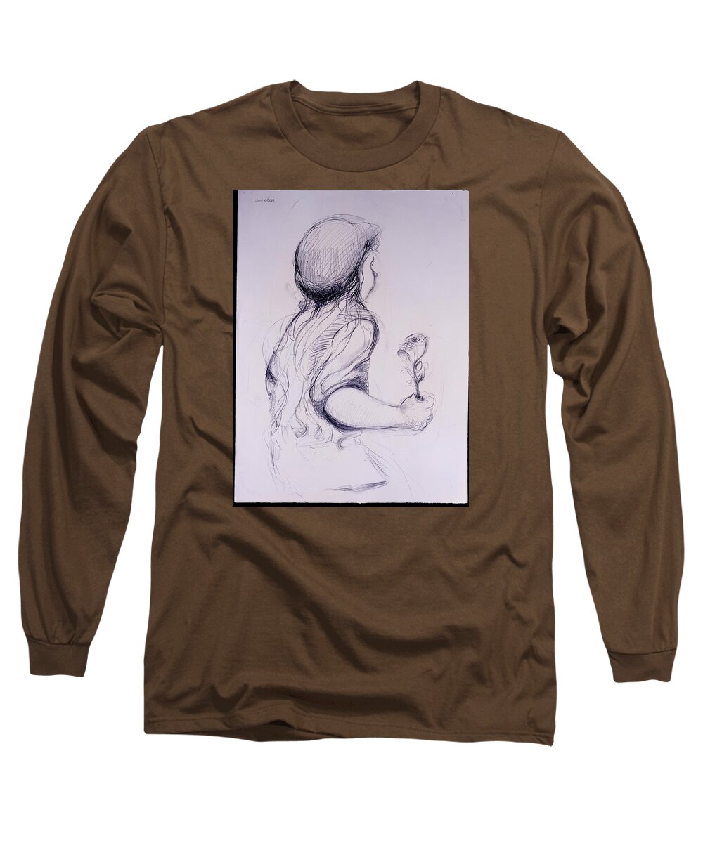 Van Gogh Long Sleeve T-Shirt featuring the drawing lil' one after VanGogh by Mykul Anjelo