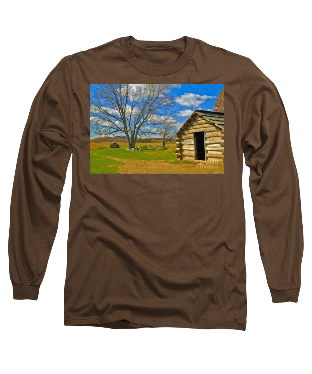 Valley Forge Long Sleeve T-Shirt featuring the photograph Log Cabin Valley Forge PA by David Zanzinger