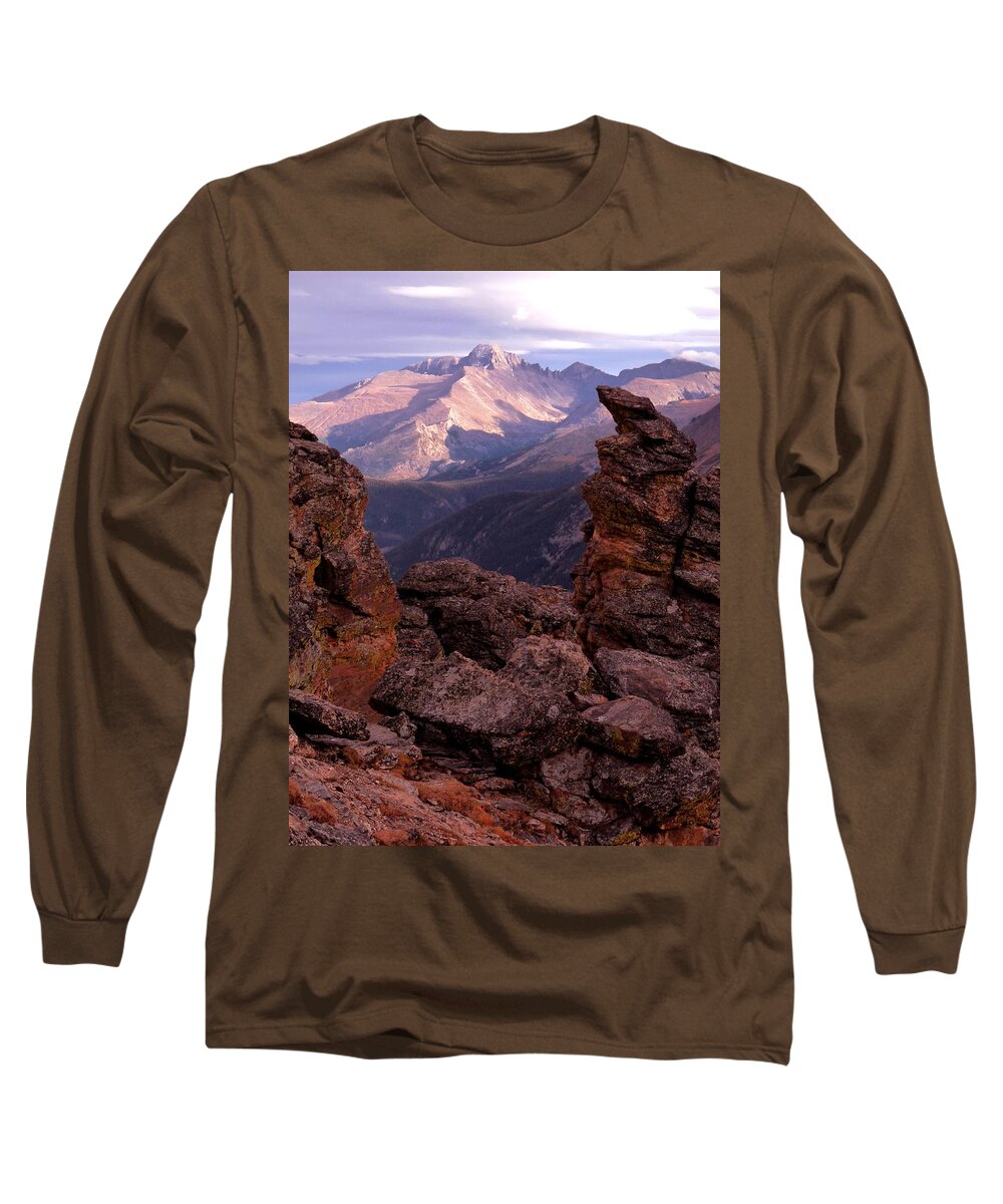 Longs Long Sleeve T-Shirt featuring the photograph Longs Peak from Rock Cut by Tranquil Light Photography