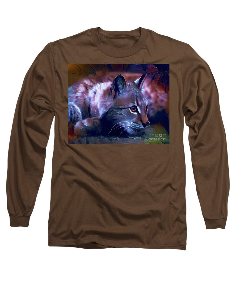Cat Long Sleeve T-Shirt featuring the digital art Lovable Feline by Kathy Kelly