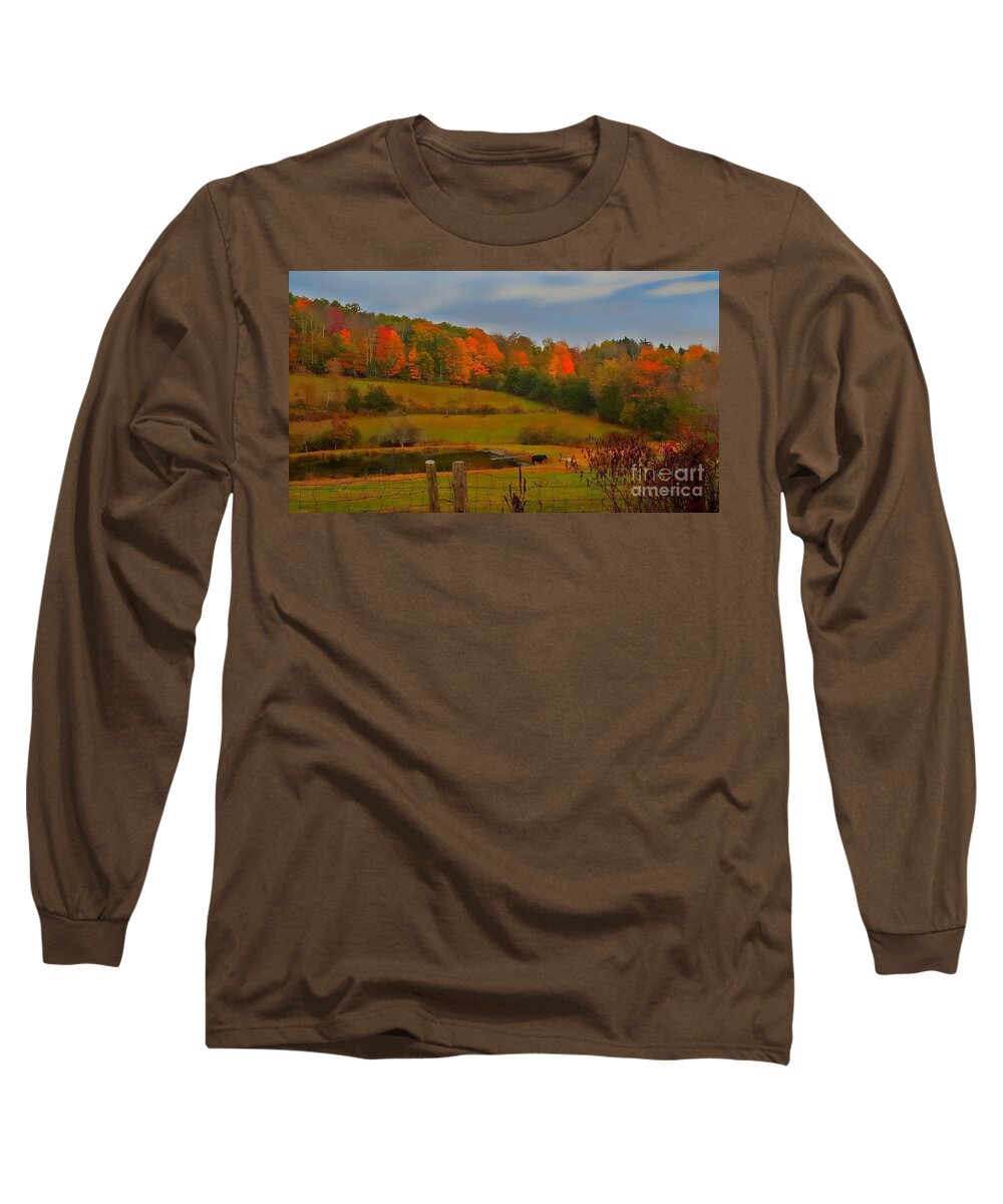 Autumn Long Sleeve T-Shirt featuring the photograph Lucky Cow by Dani McEvoy