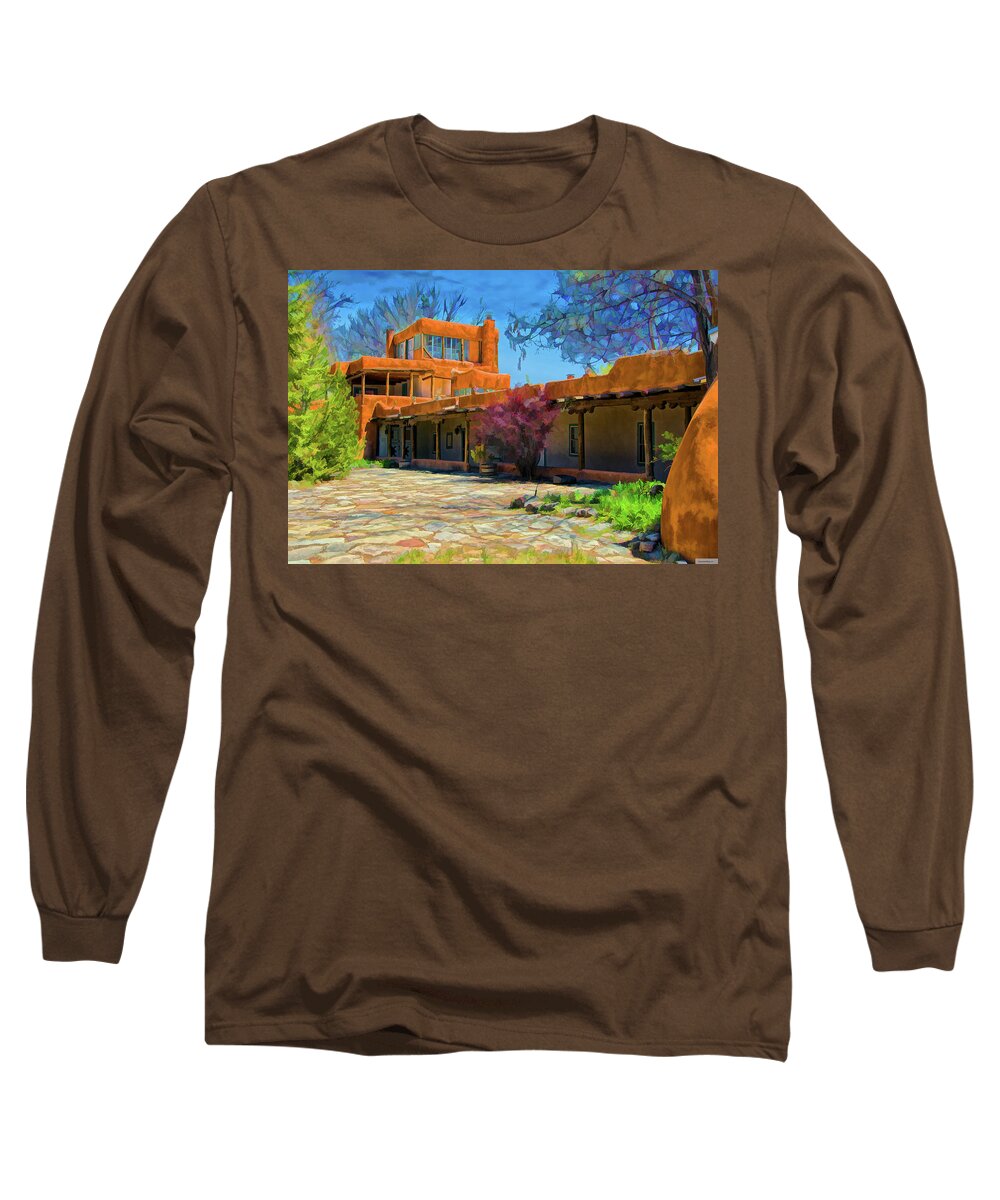 Santa Long Sleeve T-Shirt featuring the digital art Mabel's courtyard as oil by Charles Muhle