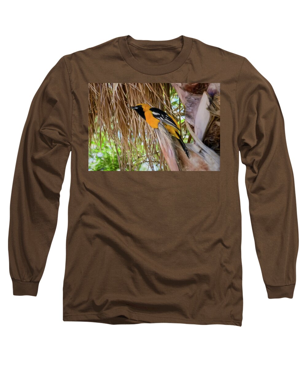 Feathered Friend Long Sleeve T-Shirt featuring the photograph Male Hooded Oriole H17 by Mark Myhaver