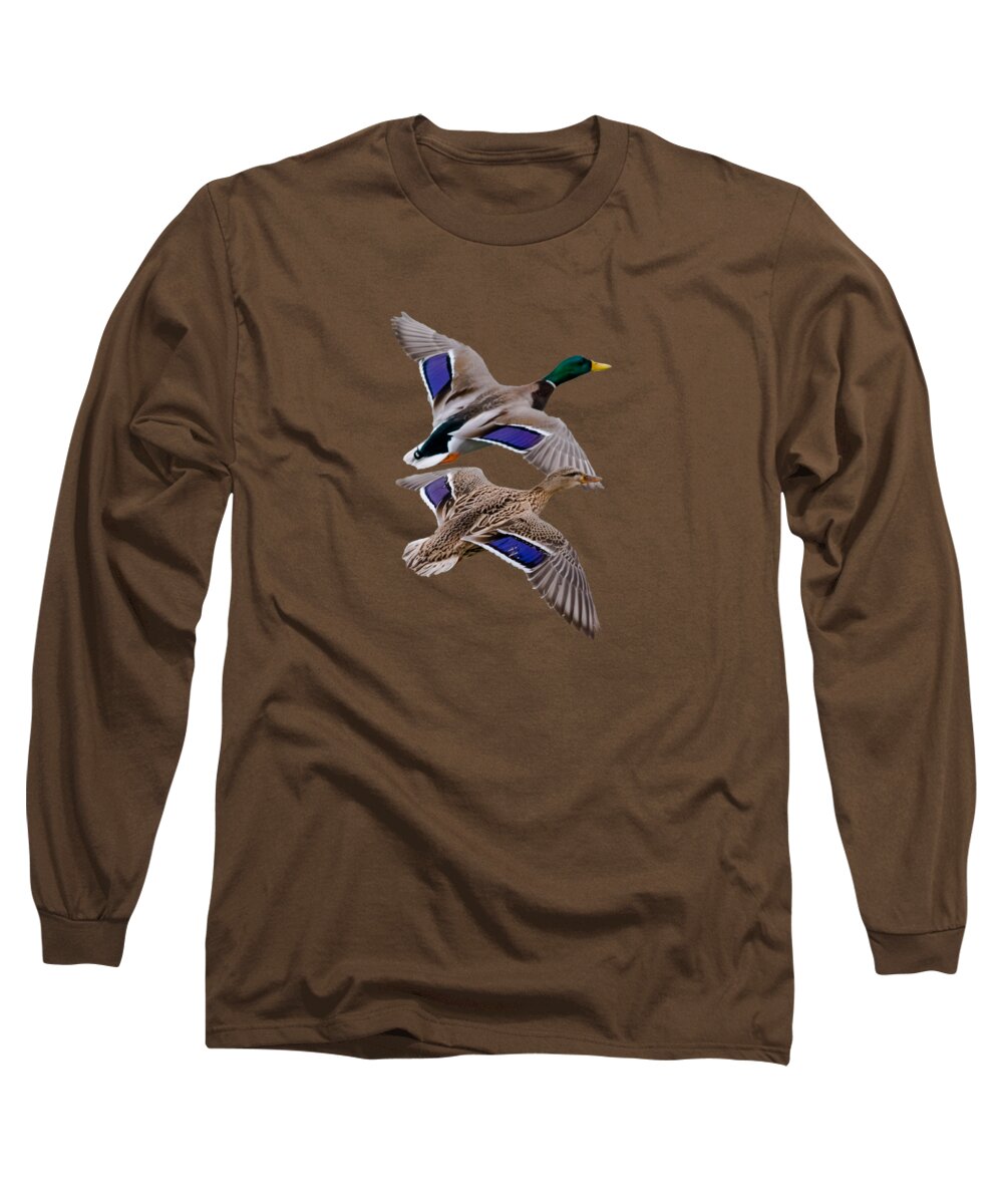 Mallards Long Sleeve T-Shirt featuring the photograph Mallards in Flight by Holden The Moment
