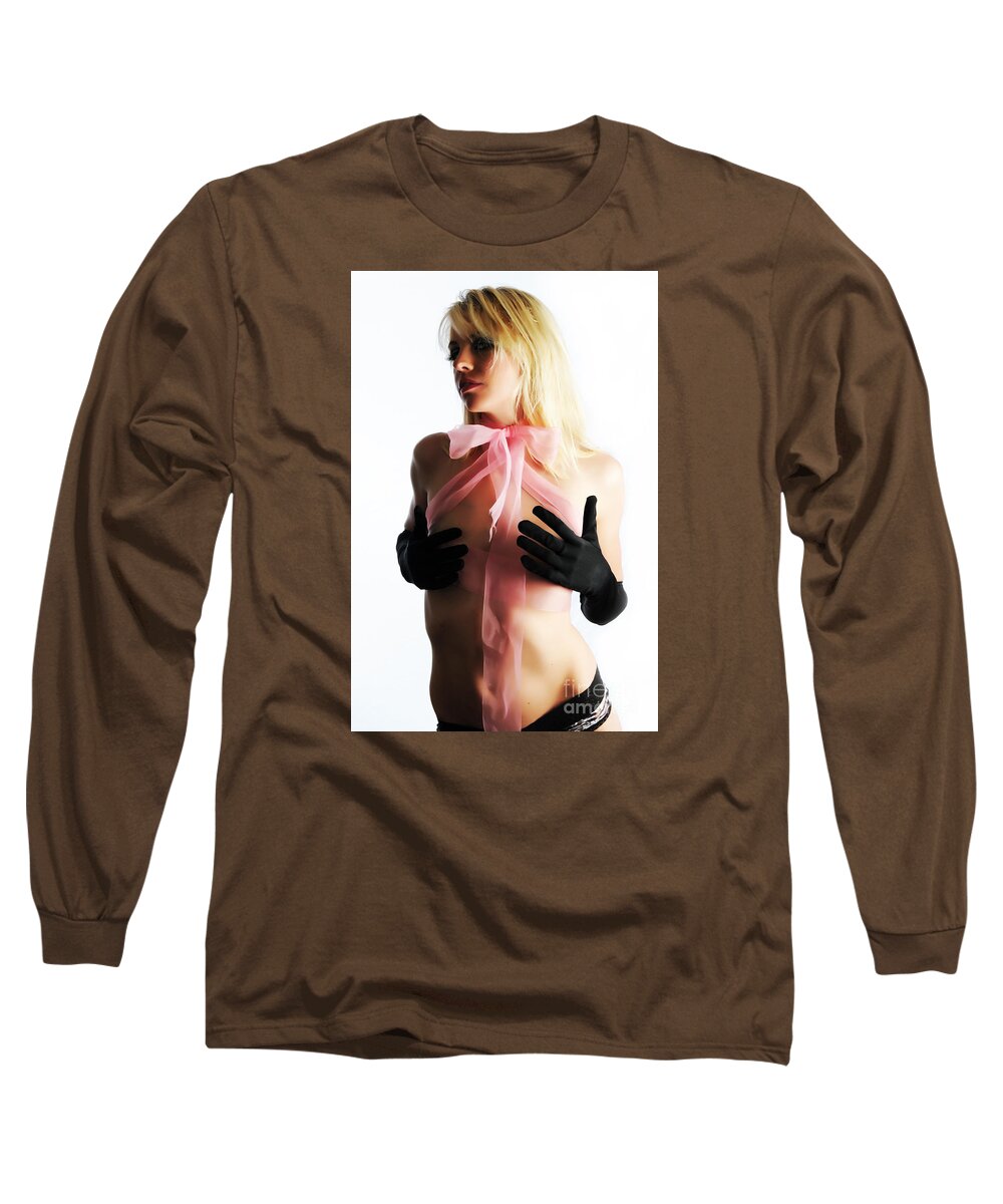 Boudoir Photographs Long Sleeve T-Shirt featuring the photograph Mystery in pink lace by Robert WK Clark