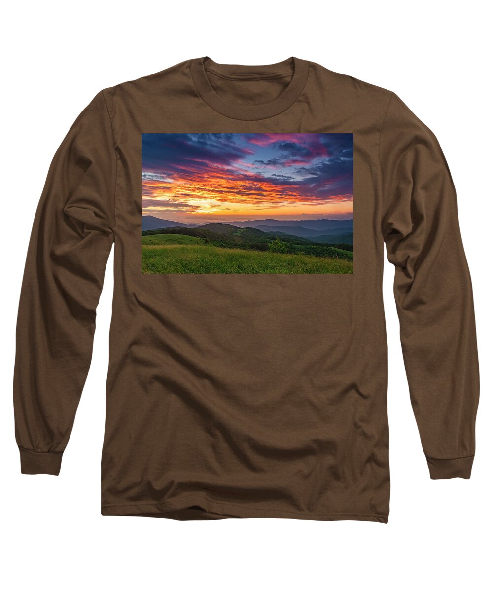 Max Patch Long Sleeve T-Shirt featuring the photograph NC Mts sunrise by Ulrich Burkhalter