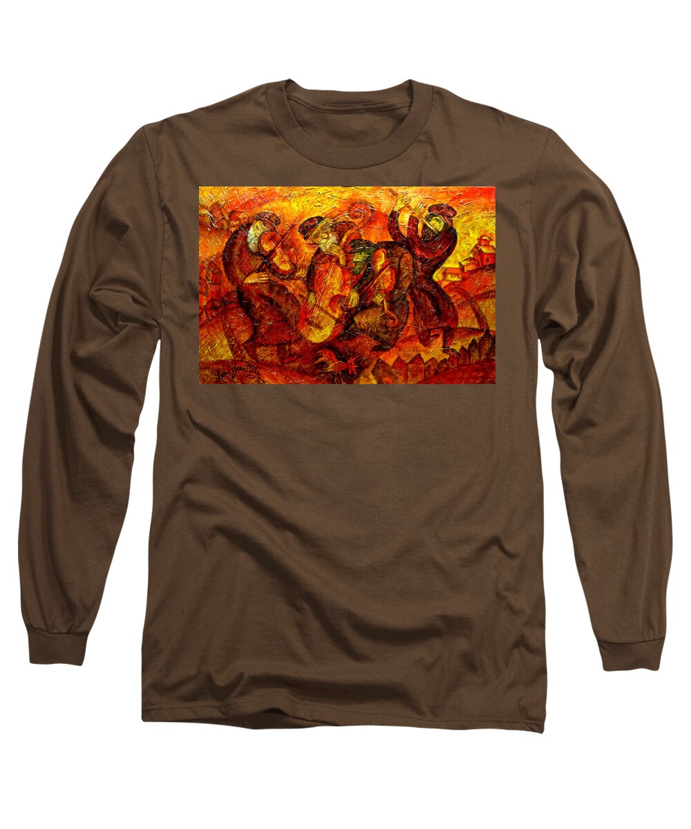 Jewish Music Long Sleeve T-Shirt featuring the painting Old Klezmer Band by Leon Zernitsky