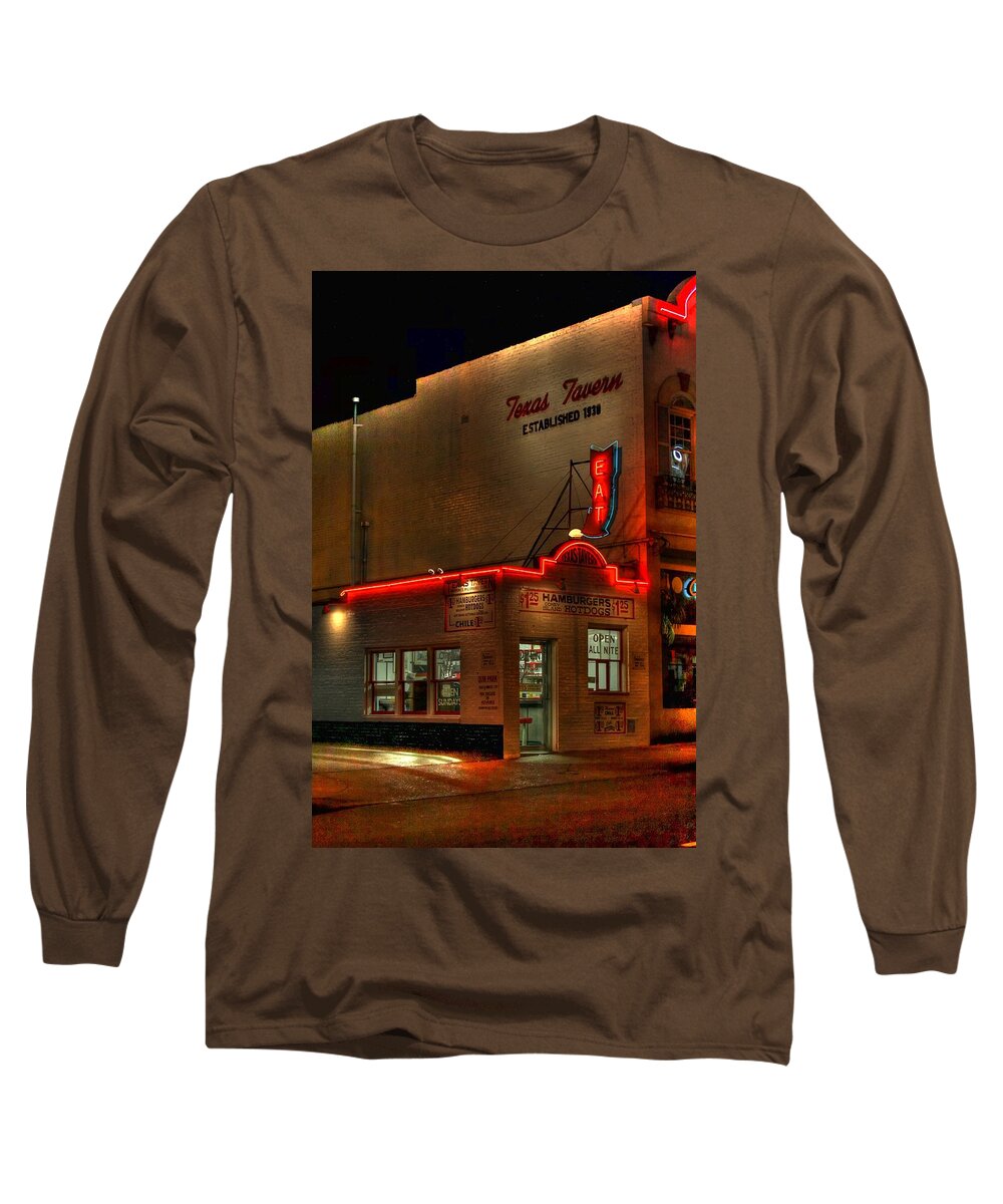 Restaurant Long Sleeve T-Shirt featuring the photograph Open All Nite-Texas Tavern by Dan Stone