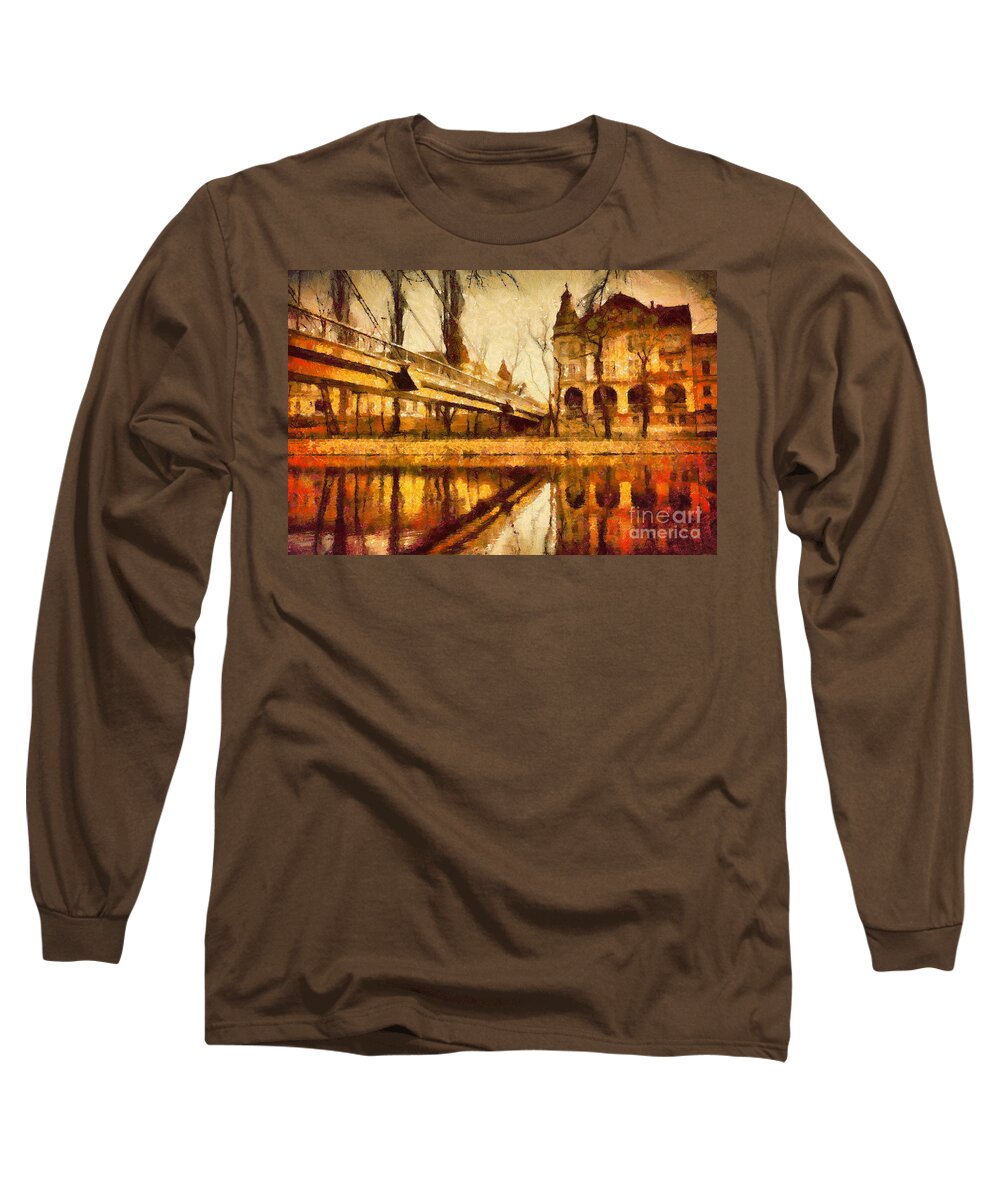 Painting Long Sleeve T-Shirt featuring the painting Oradea chris river by Dimitar Hristov